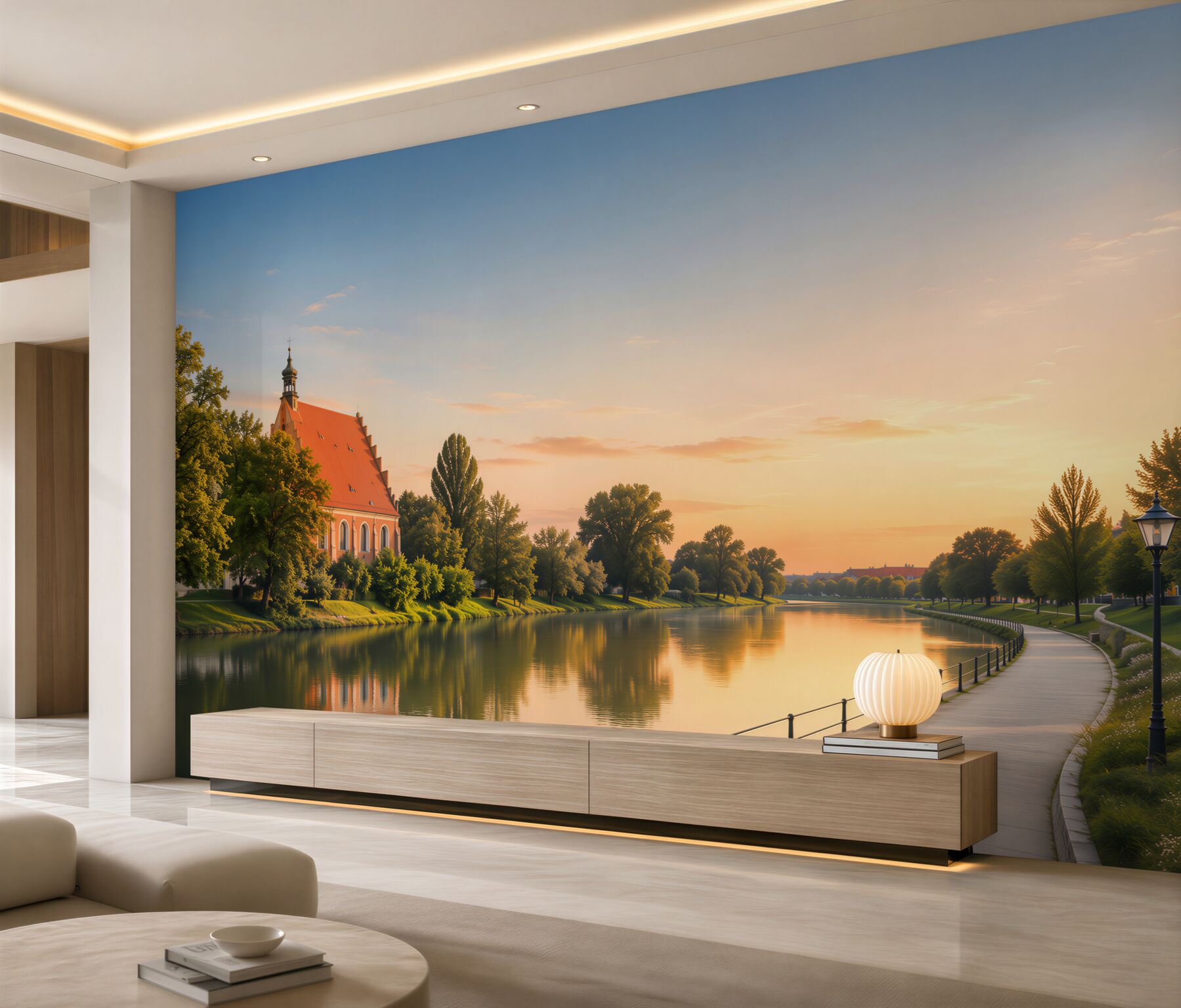 Fototapeta Architektura miasta Bydgoszcz z odbiciem w rzece Brda o zachodzie słońca?v23